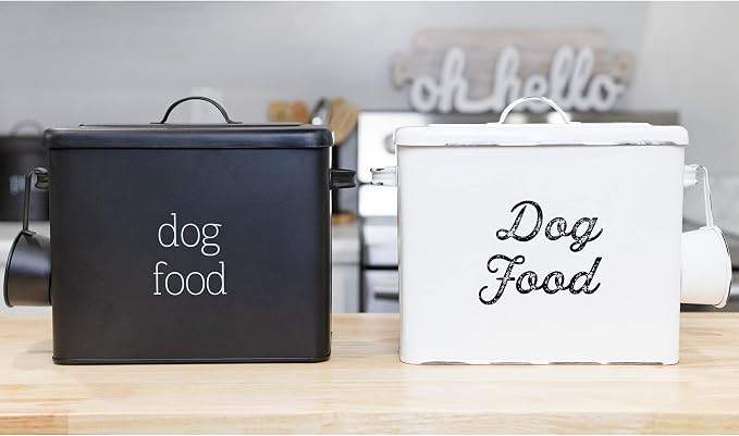 AuldHome Design Retro Dog Food Canister (Black); Modern Farmhouse Style Storage Bin for Pet, Stainless Steel, Black