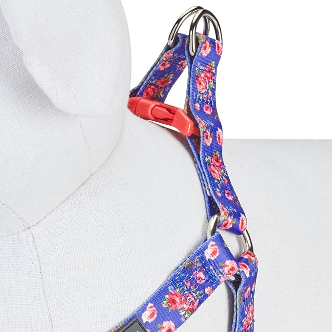 Blueberry Pet 9 Patterns Step-in Spring Scent Inspired Rose Print Irish Blue Dog Harness, Chest Girth 16.5" - 21.5", Small, Adjustable Harnesses for Dogs