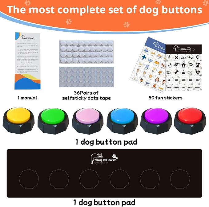 BOSKEY Dog Buttons for Communication, 6 Pack, Starter Set