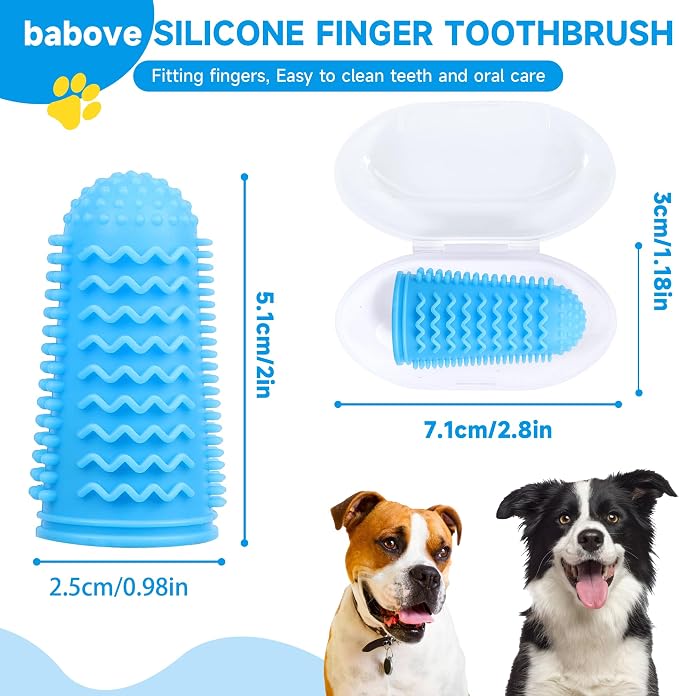 babove Dog Toothbrush 4-Pack - Non-Slip Dog Finger Toothbrush with 3-Clasp Lock for Secure Fit - Soft Silicone Pet Teeth Cleaning Kit with Independent Storage Cases for Small Medium Dogs & Puppies