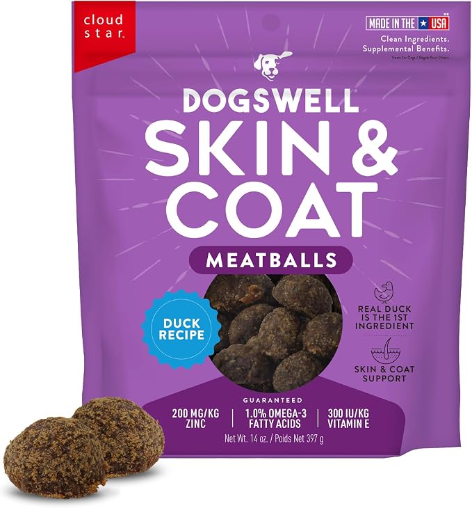 DOGSWELL Skin & Coat Duck Recipe Meatballs Dog Treats - 14 oz.