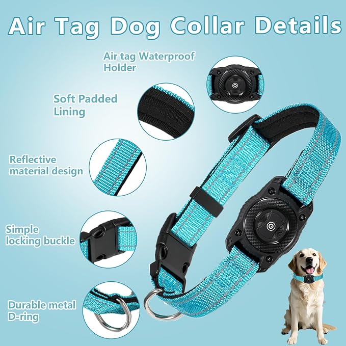 Air Tags Dog Collar, Waterproof Pet Collar with Air-Tag Chip for Apple Find My (iOS only) (SkyBlue, S)