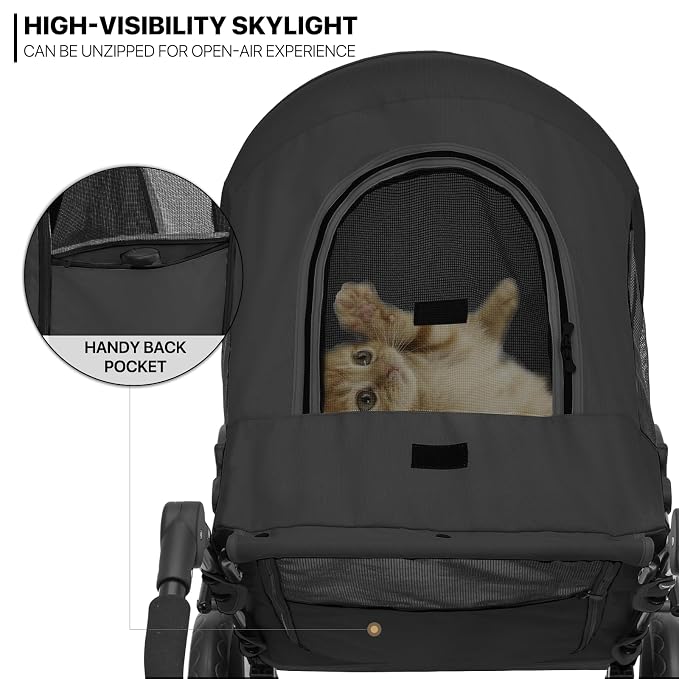 MoNiBloom 3-Wheel Pet Stroller for Large Dogs - Black, up to 55lbs, Dual Entry