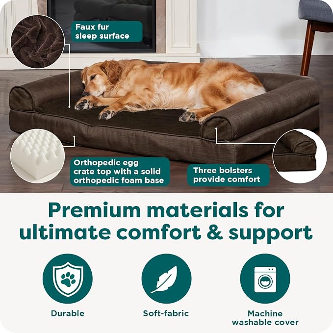 Furhaven Orthopedic Plush &amp; Suede Sofa Dog Bed - Jumbo/XL (up to 95 lbs), Espresso