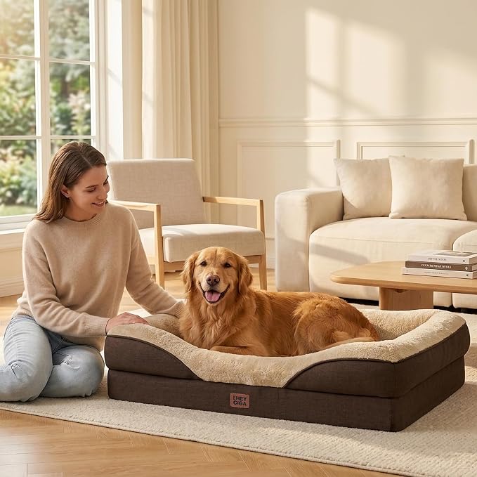 EHEYCIGA Orthopedic Memory Foam Dog Bed - XL 48x35in, Brown