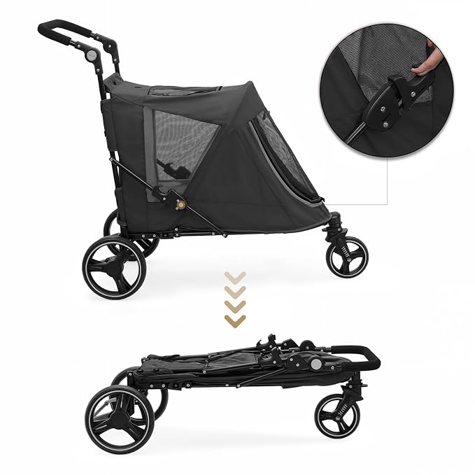 MoNiBloom 3-Wheel Pet Stroller for Large Dogs - Black, up to 55lbs, Dual Entry