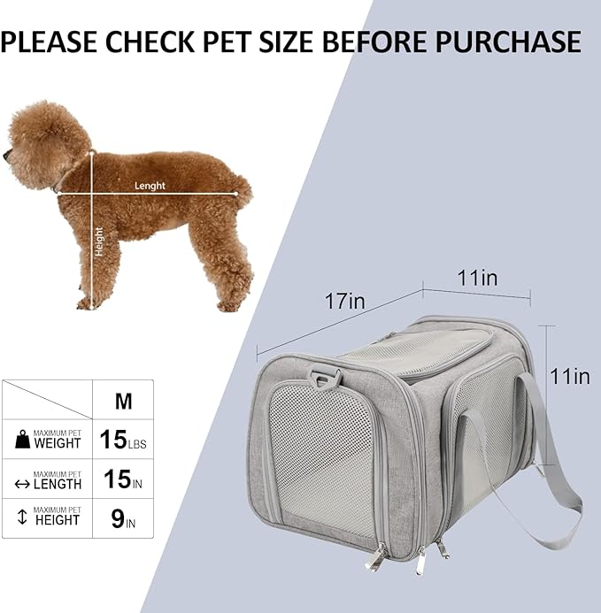 Henkelion Cat & Dog Carrier, Small/Medium Up to 15 lbs, TSA Airline Approved, Waterproof, Grey