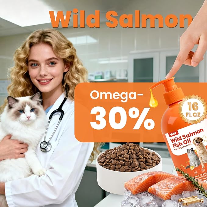 VUN Salmon Fish Oil for Dogs Skin and Coat,Unflavored Dog Omega 3 Oil