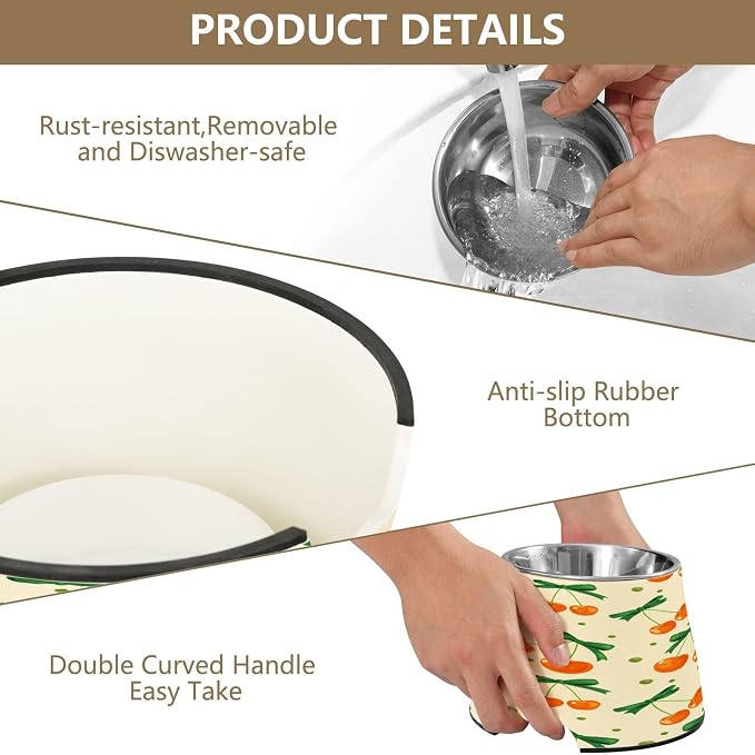 Blueangle Elevated Dog Bowls with Stainless Steel - Non-Slip 2.3 Cup High Capacity Pet Dish for Spinal Health & Cherry Bow Design（314）