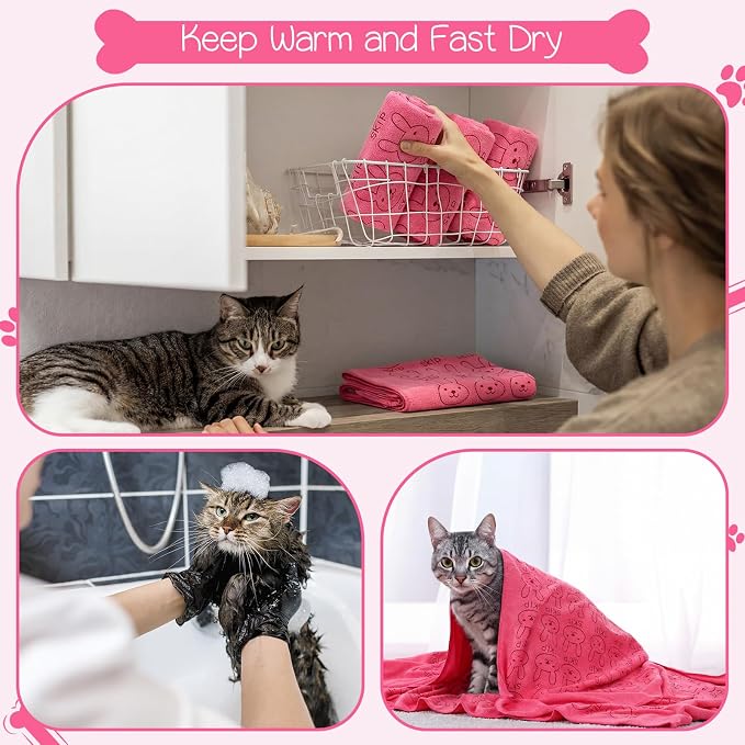 Irenare 12 Pcs Microfiber Dog Towels for Drying Dogs Cats, 20 x 40 Inch, Quick Drying Absorbent Pet Puppy Towels for Small Puppy Dog Cat Kitten Pet, Grooming Bathing Shower Travel Supplies(Pink)