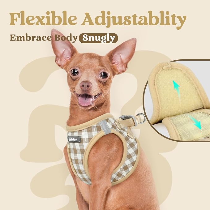 rabbitgoo Step-in Small Dog Harness, Puppy Vest for Small Sized Pet | Easy Put on and off, Lightweight, Soft, Breathable Quick-Dry Air Mesh for Comfortable Secure Walking, Beige Check S