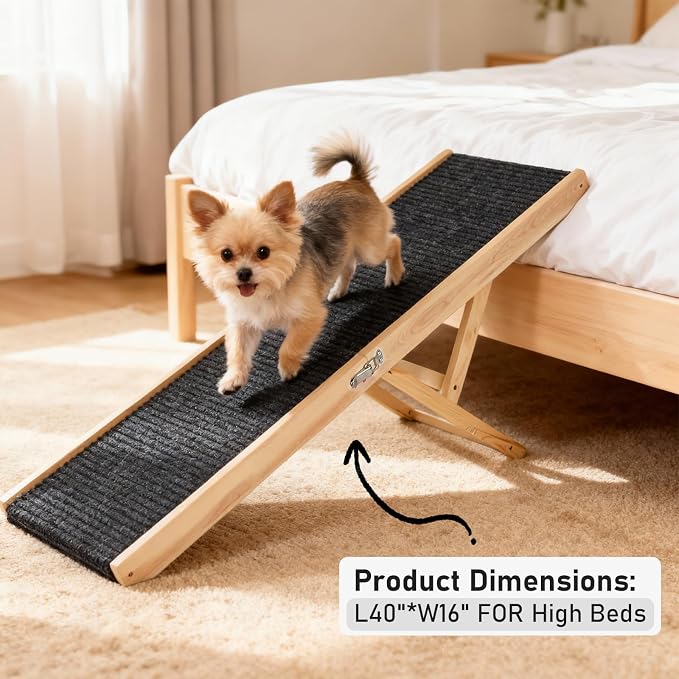 Foldable Dog Ramp for Bed and Couch - Adjustable Height with Leather Handle, Perfect for Small Dogs and Cats, Portable Pet Ramp for Easy Storage, 5 Adjustable Height, Portable 47.24'' Long