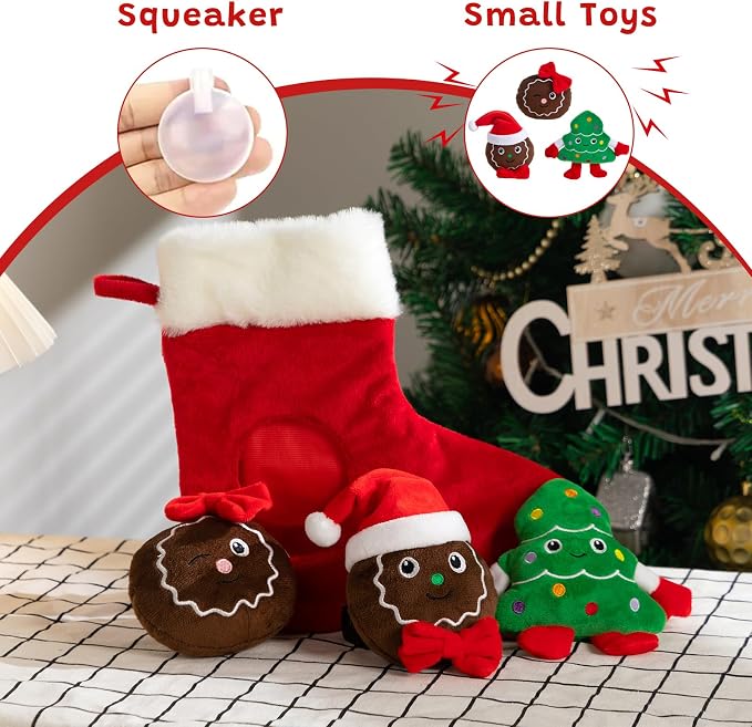 Hollypet Christmas Squeaky Hide and Seek Dog Toys for Small and Medium | Interactive Plush Stuffed Dog Squeak Toys for Small Medium Sized Dogs and Non-Aggressive Chewers, Puppy Teeth Clean Chew Toys