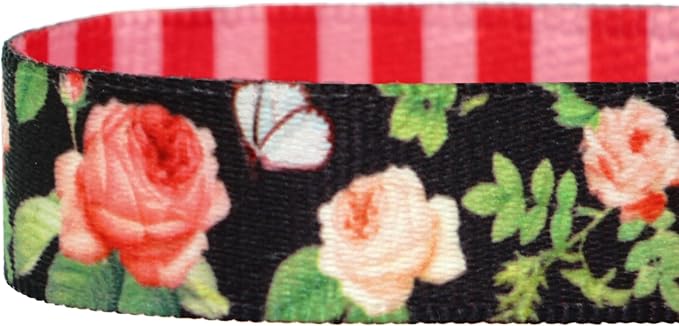 Blueberry Pet Rose Garden Dog Leash, Black Floral Print, 5 ft x 5/8”, Small, Leashes for Dogs