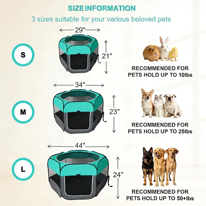 Dog Cat Playpen, Pet Playpen Indoor for Dog Crate Tent Cage Outdoor Foldable Dog Enclosure, Green Small