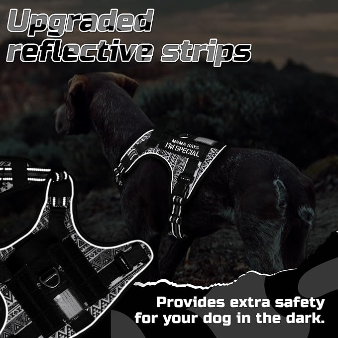 rabbitgoo Tactical Dog Harness for X-Large, No Pull Military Service Vest | Molle & Handle, Heavy Duty, Adjustable, Reflective Straps, Easy Control for Training Walking, B&W Geometric, X-Large