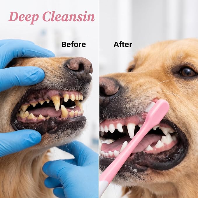 2 Pcs Small Dog Toothbrush, Puppy Toothbrush & Cat Tooth Brush, Ultra Soft Bristles Pet Toothbrush for Tiny to Medium Pets, Dental Care Kit for Kitten & Small Dogs (Pink)