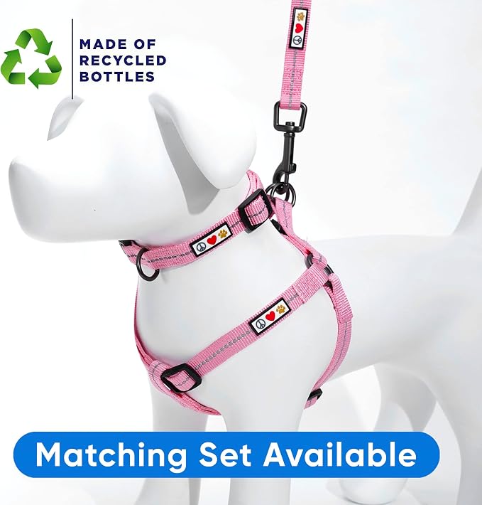 Pawtitas Recycled Reflective Step-in Dog Harness – Adjustable No-Pull Vest for Puppies to Seniors, Safe & Comfortable S Pink