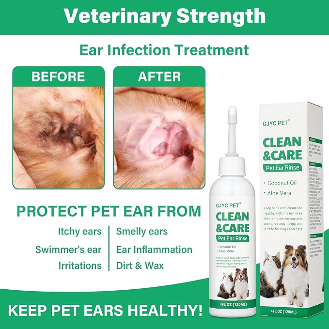 Ear Cleaner for Dogs and Cats with Flexible Long Tube, 4 oz