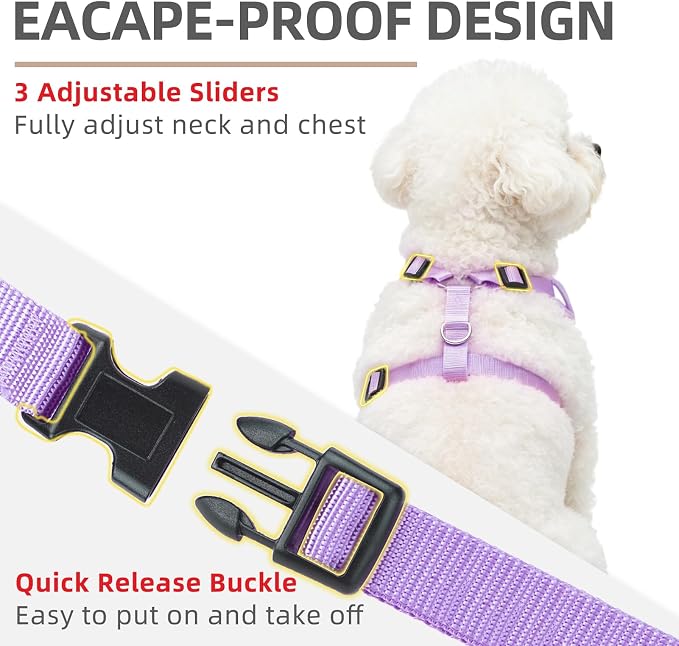 PUPTECK Soft Mesh Small Dog Harness and Leash Set Pet Puppy Cat Adjustable Reflective Padded Vest No Pull Harnesses, Purple, M