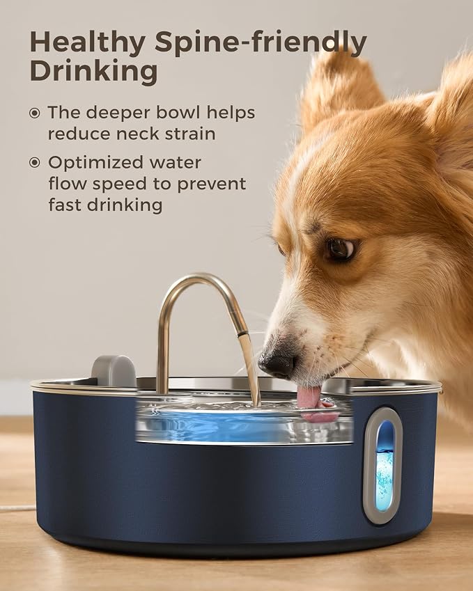 Smartoo Dog Water Fountain for Large Dogs 7L/236oz Stainless Steel Dog Water Bowl Dispenser Automatic Pet Water Fountain, Multi-Filtration Pet Fountain with Ultra-Quiet Pump (Navy)