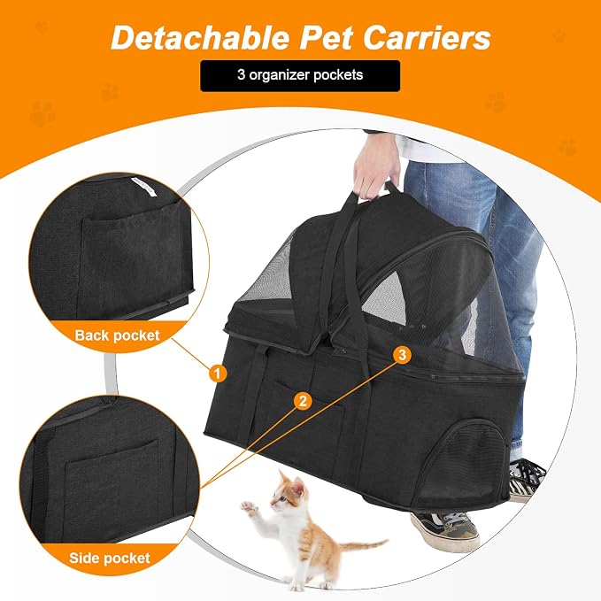 BestPet Premium 3-in-1 Pet Stroller - Black