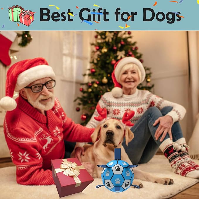 Dog Soccer Ball, Interactive Toys for Tug of War, Puppy Birthday Gifts, Tug Toy, Water Toy, Durable Balls for Small & Medium Size(6 inch-Blue)