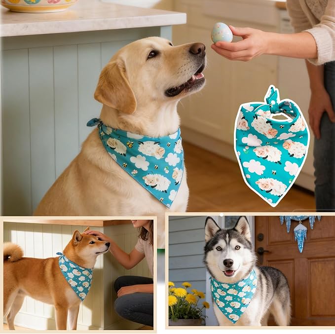 Easter Day Dog Bandana Cute Lamb & Pink Cloud, X-Large, Large, Pink