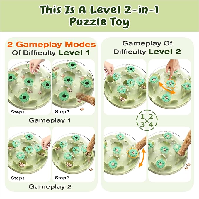 KADTC 2-in-1, Cat Puzzle Toy & Foraging Ball, Treat Hunt for Indoor Cats | Large, secure board makes every meal a brain game: slows fast eating, burns energy, beats boredom, sparks natural prey drive.