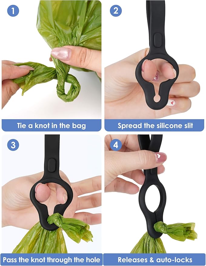 Gobeigo 2-Pack Silicone Used Poop Bag Holder - Hands-Free Leash Attachment, Never Hold a Stinky Bag Again! Secure Carrier for Dog Walking, Training And More
