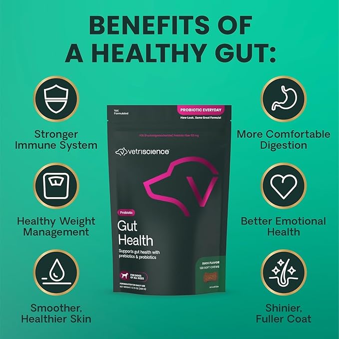 VetriScience Gut Health Chews for Dogs, Duck, 120 Count