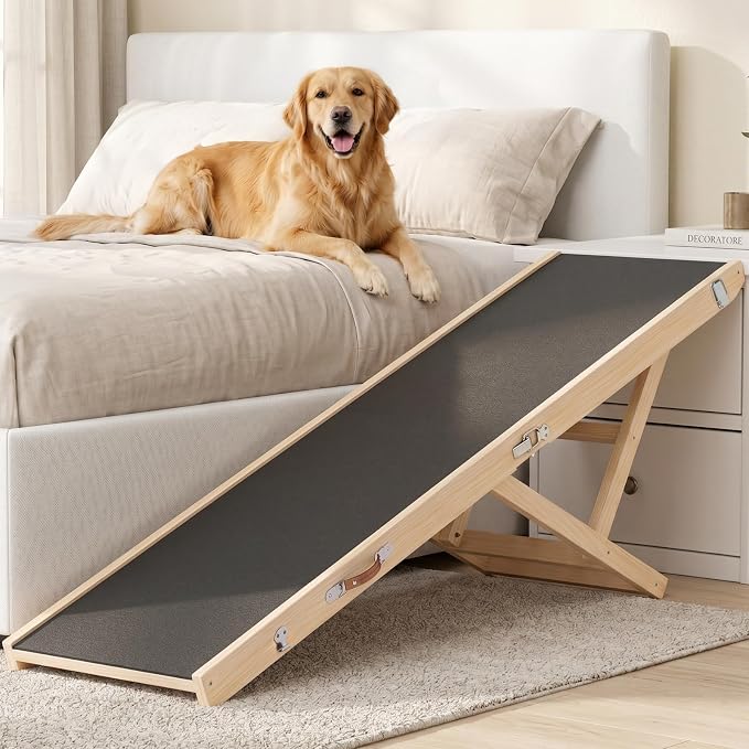 Foldable Dog Ramp for High Beds & SUVs, 63 Inch with High-Traction Mat. Adjustable Height (19.7"-31.5") for Medium, Large & XL Dogs - Portable Pet Stairs Alternative
