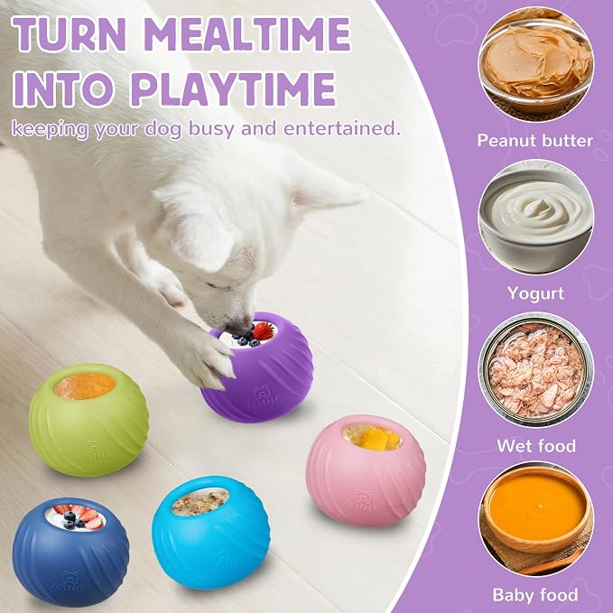 Long-Lasting Dog Lick Toy, Wobbly Dog Enrichment Lick Bowl to Keep Dogs Busy, Interactive Stuffable Dog Treat Feeder for Boredom, Silicone Treat Dispensing Chew Toy(Purple,M)