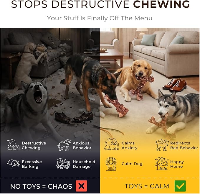Kseroo 6-Pack Bacon Flavored Dog Chew Toys for Aggressive Chewers, Brown-XL | Indestructible, Heavy Duty, Rock-Hard Solid Nylon Bones for Medium/Large Dogs 25-100lbs, Tough, Long-Lasting, Keep Them Busy
