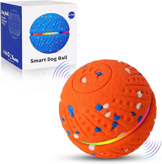 Interactive Dog Ball, Smart Moving Dog Toy with Colorful Lights, 3 Interactive Modes and TPU Material, Bouncing Ball for Dogs to Keep Them Entertained