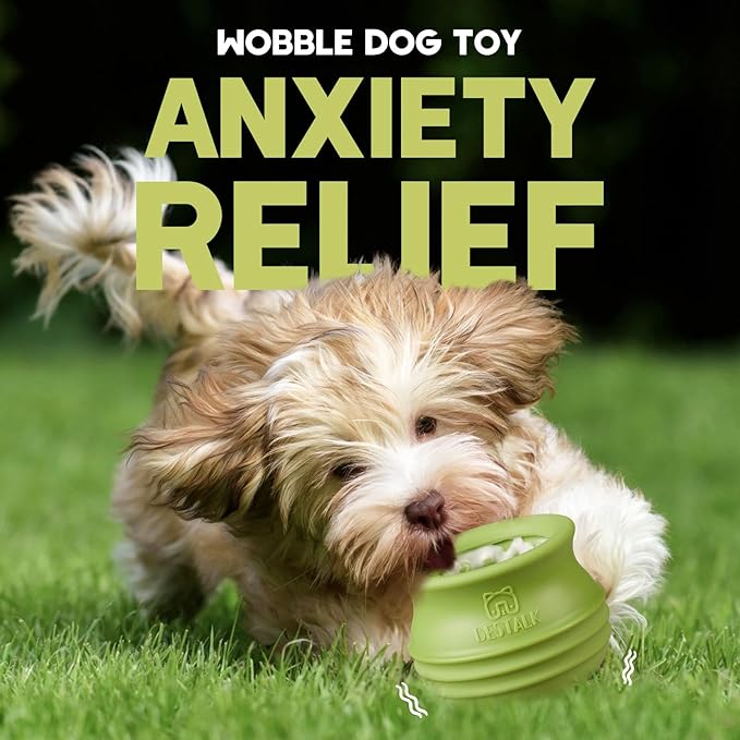 Dog Enrichment Treat Toy, Long-Lasting Wobbly Interactive Freeze Lick Toys for Dogs, Stuffable Puzzle Feeder Toy for Boredom, Silicone Treat Dispensing Chew Toy (Green,M)