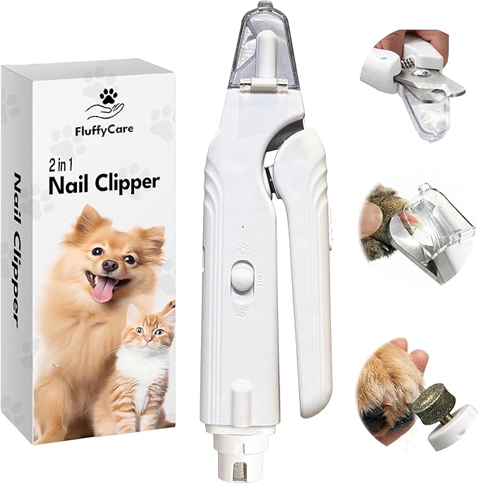 2-in-1 Dog & Cat Nail Clippers with 2 LED Lights, White