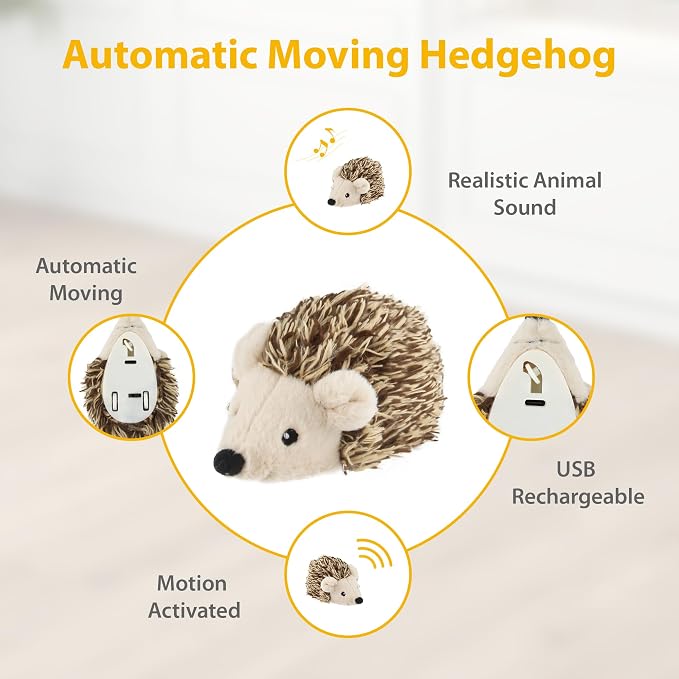 Gigwi Interactive Moving Cat Toy, USB-Charged Squeaky Hedgehog for Cats | Automatic Electronic Moving Kitten Toy, Upgraded 500 mAh USB Rechargeable, Perfect for Indoor Self-Play and Cat Exercise
