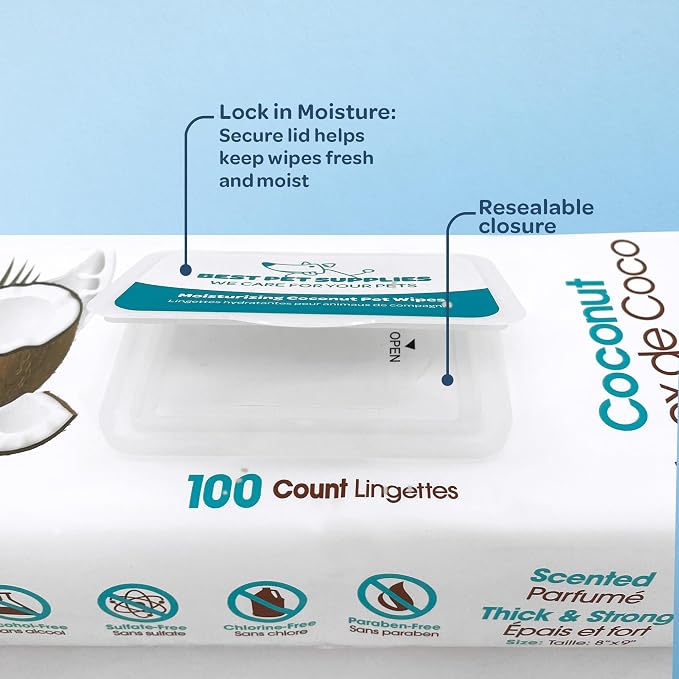 Best Pet Supplies Coconut-Scented Grooming Wipes, 100 Count