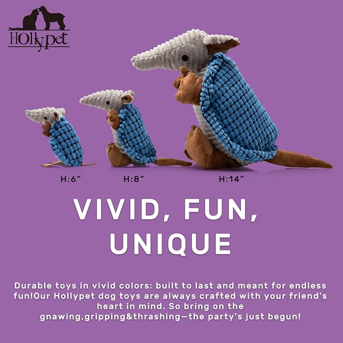 Hollypet Armadillo Squeaky Dog Toys for Medium Large Dogs, 14" | plush stuffed large dog squeak animal toy with unique grunt squeaker textured fabric for teeth cleaning toys