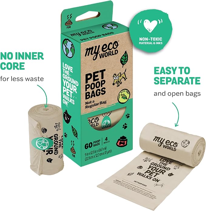 MyEcoWorld® Compostable Pet Poop Bags - Made with Corn and Other Certified Compostable Materials - 120 Bags - 8 Roll - Extra Strong - Leak Proof - Unscented - Easy to Open