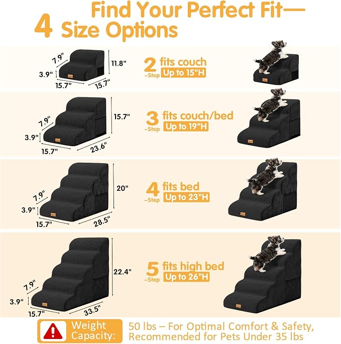 Topmart High Density Foam Dog Steps 4 Tiers,Extra Wide Deep Pet Steps,Non-Slip Dog Stairs Ramp for Bed,Soft Foam Cat Ladder,Best for Older Injured,Older Pets,Cats with Joint Pain