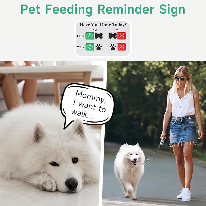YAUYIK Pet Feeding Reminder, Magnetic Reminder Sticker, AM/PM Daily Indication Chart Feed/Walk Your Pets, Fridge Magnets and Double Sided Tape, Helps You to Track Pet Feeding & Walking (White)