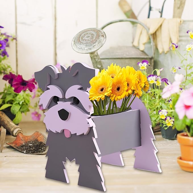 Gray Schnauzers Dog Planter Pots, Animal Shaped Flower Pot