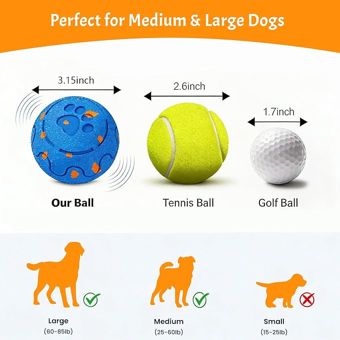 Interactive Dog Ball Toy for Large Dogs - Motion Activated, 3 Play Modes: Auto Bouncing & Rolling, Durable E-TPU Chew Proof, USB-C Rechargeable, IP54 Waterproof