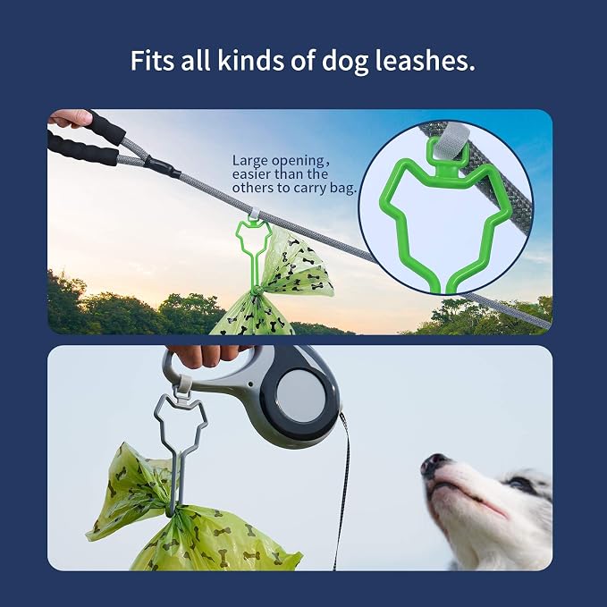 Dalzom® 2Pcs Dog Poop Bag Holder, Waste Bag Holder Carrier for Leash, Dog Poop Bag Dispenser for Walking Running Bicycle Accessory (Green)