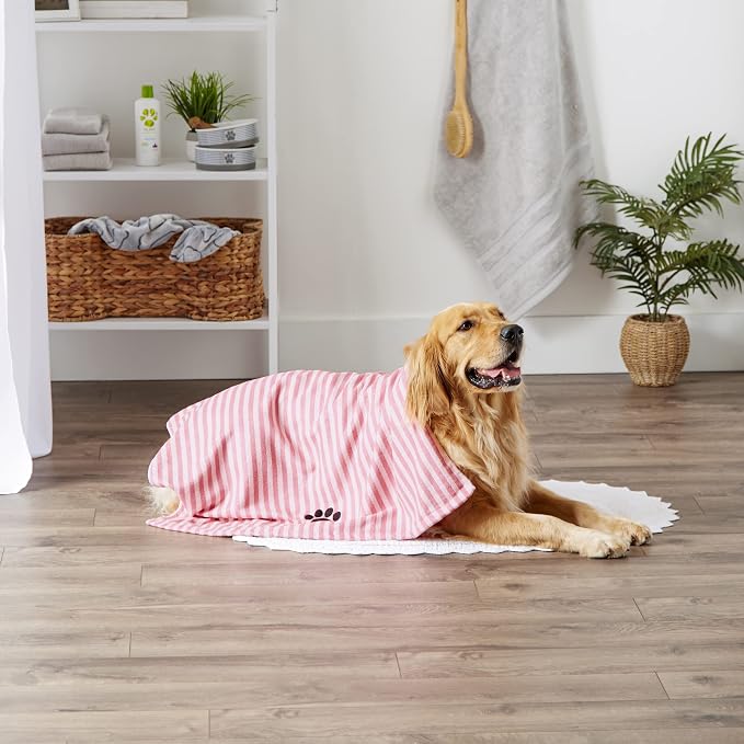 Bone Dry Pet Grooming Microfiber Towel, Striped Collection, X-Large, 41x23.5, Rose (Pack of 2)