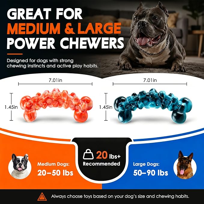 WOWBALA Dog Toys for Aggressive Chewers,Indestructible Dog Chew Toy | Tough Nylon, Not Easy to Bite Break, Long Lasting Fun, Teeth Cleaning for Medium & Large Dogs,2 Pack