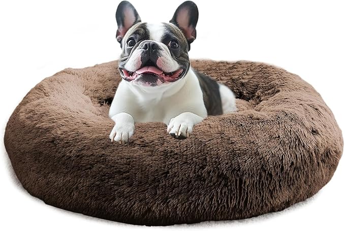 JOLLYVOGUE 36" Calming Donut Dog Bed, Coffee