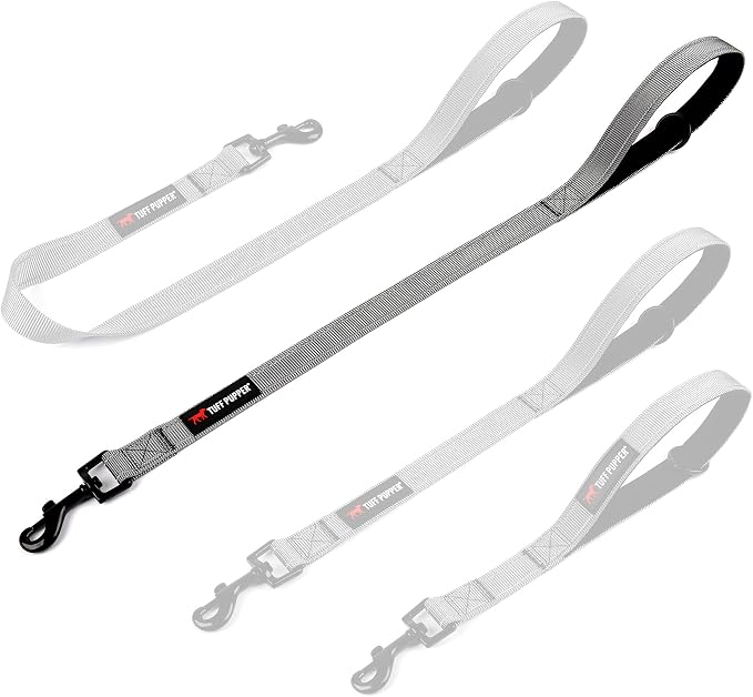 Tuff Pupper Short Dog Leash for Training | 24 Inch | Perfect for Service Dog Harness & Traffic Leash Handle w/Padding | Steel Gray